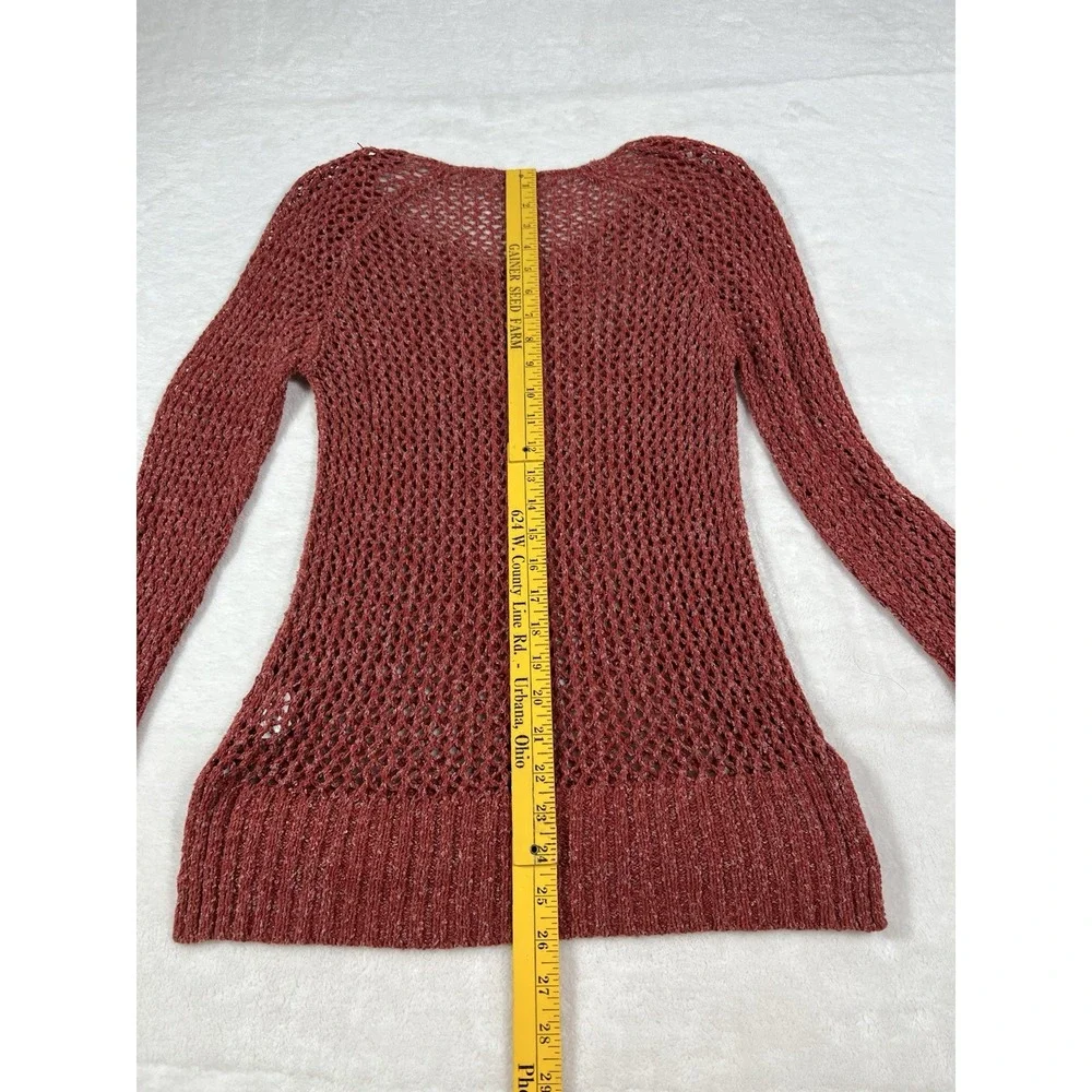 Lucky Brand Womens M Rust Terracotta Open Knit‎ Crochet V-Neck Sweater Pullover